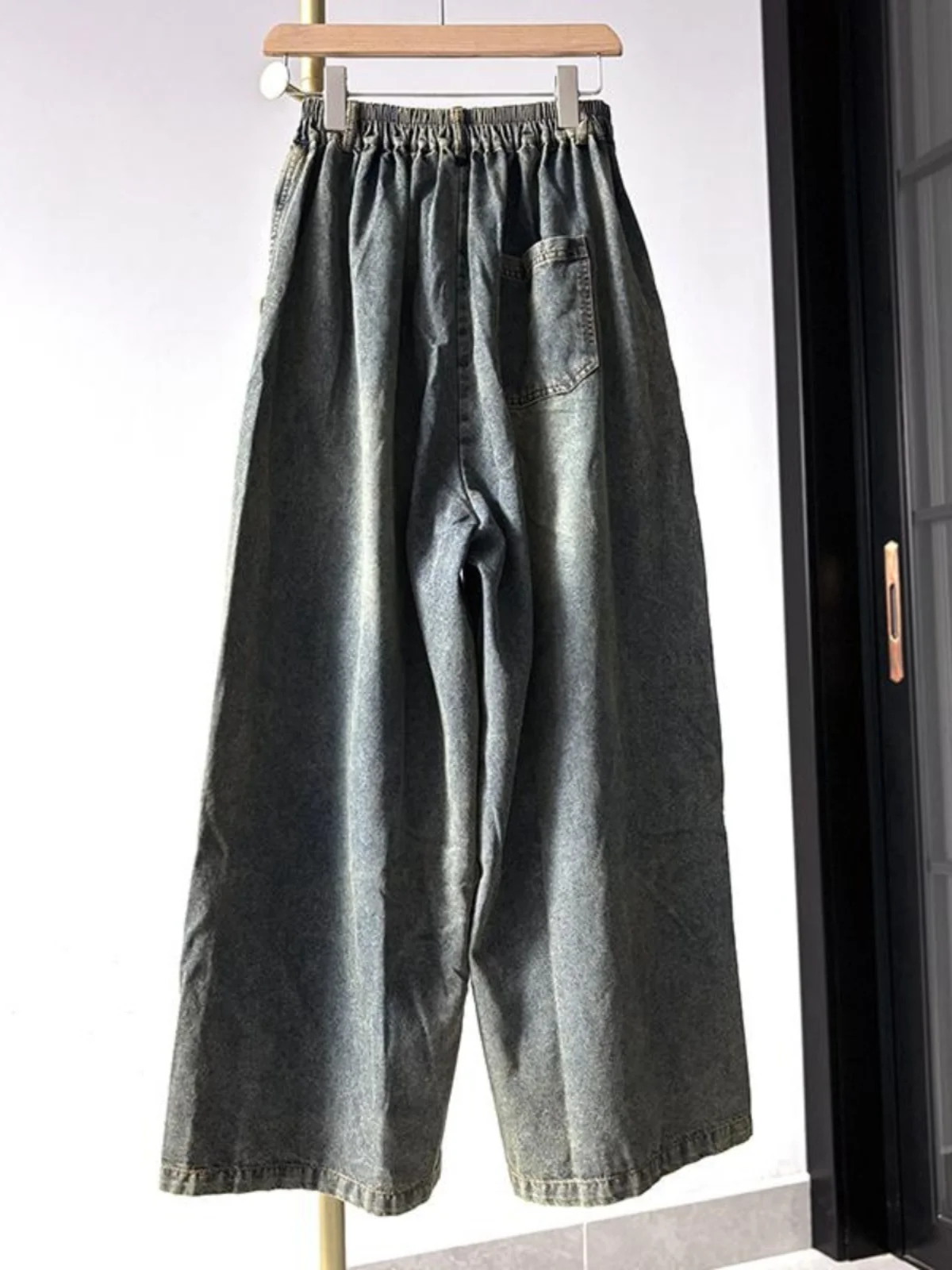 Широкие джинсы с высокой талией женские весенне-осенние потертые брюки длиной до