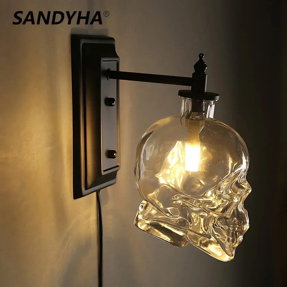 Пиратский Лофт Бра Череп Кости Настенный Светильник Прозрачное Стекло Бутылка