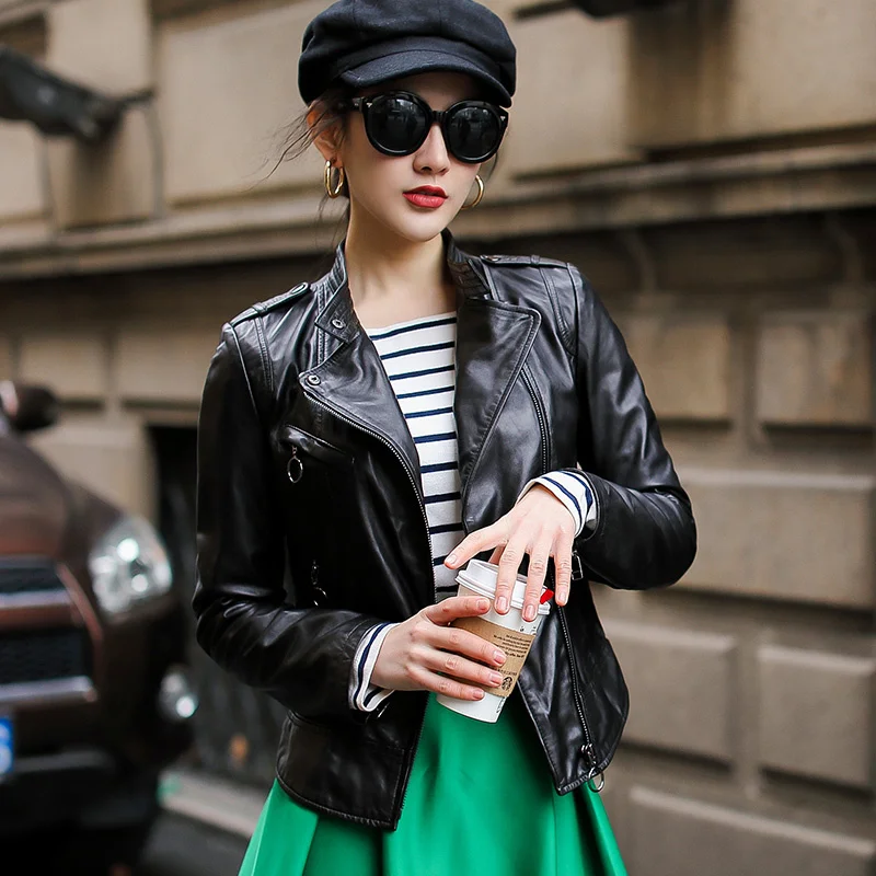 

Spring and Autumn Haining New Genuine Leather Garment Women's Locomotive Sheepskin Short Leather Jacket Small Leather Suit