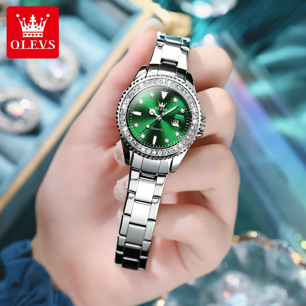 OLEVS Couple Watches Men and Women Luxury Brand Fashion Diamond Stainless Steel Quartz Pair Lovers Watch Gifts For Birthday