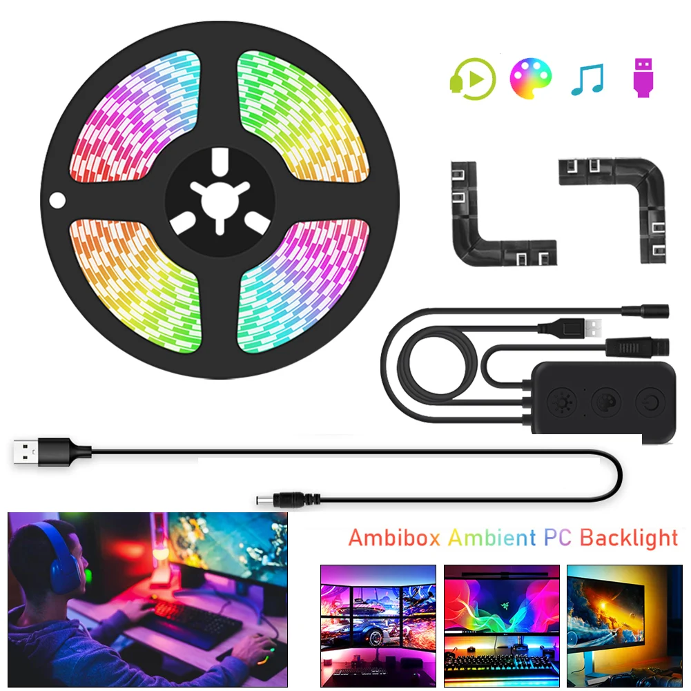 

Smart LED Strip Lights PC Monitor Screen Ambient Backlight Color Changing Music Sync RGB LED Strip Light For Desktop Computer