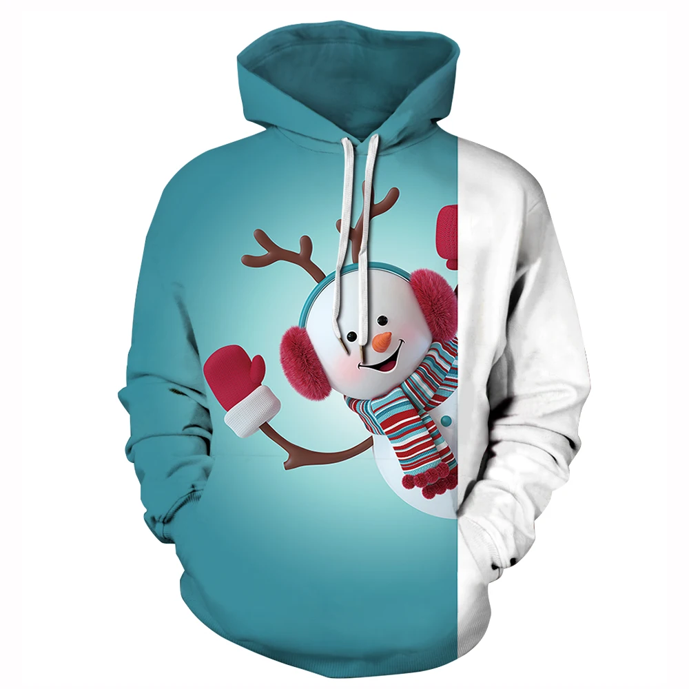 

Say Hi Snow Man Christmas Hoodies All Over Print Crewneck Pullover Casual Hipster Hoody Streetwear Top Men Women Clothing