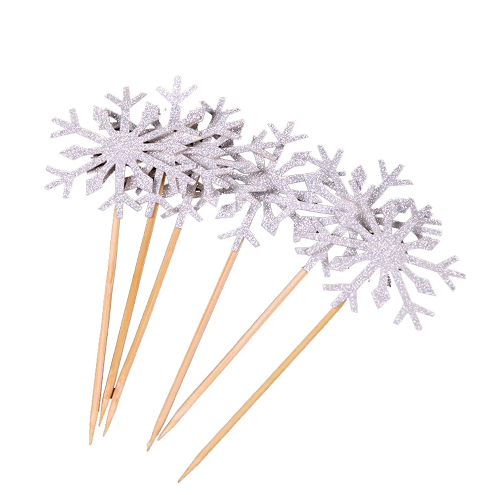 

Cupcake Decorating Cake Pick Topper Picks Christmas Party Decoration Snowflake Drinkssnow Set White Holiday Decorations Supplies