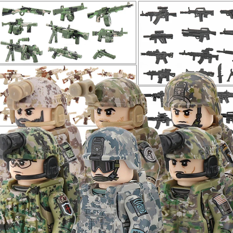 

American Soldiers Building Blocks Modern Army Police SWAT Special Forces Figures Parts Camouflage Vest Gun Weapon Kit Bricks Toy