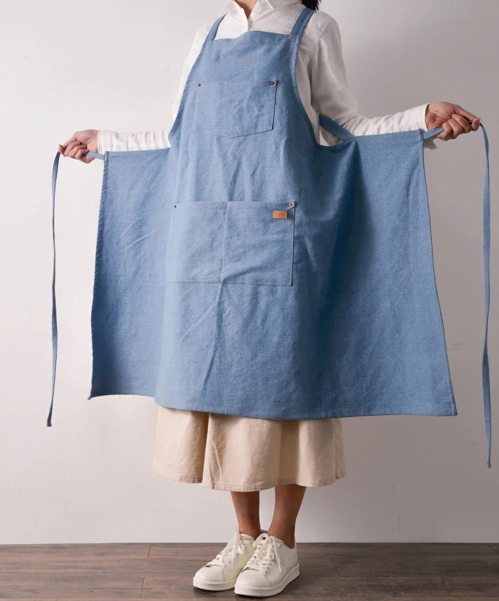 

Denim Nordic Apron Korean Hanging Neck Kitchen Sleeveless Simple Chef Horticulture Aprons for Women
