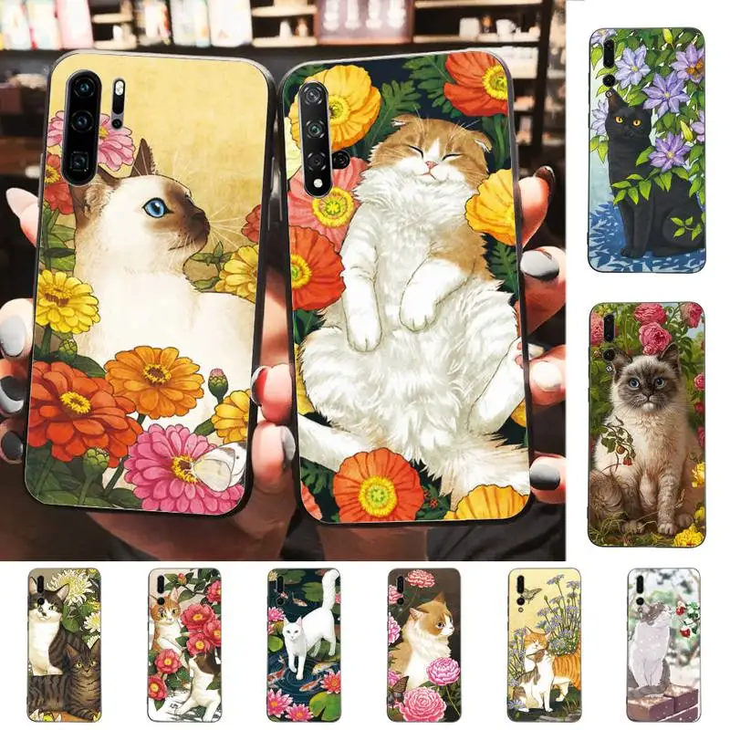 

Cute Cat Painting Phone Case for Huawei P30 40 20 10 8 9 lite pro plus Psmart2019