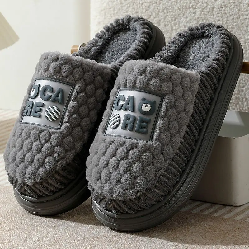 Тапки мужские на толстой подошве домашняя обувь плюшевые теплые хлопковые