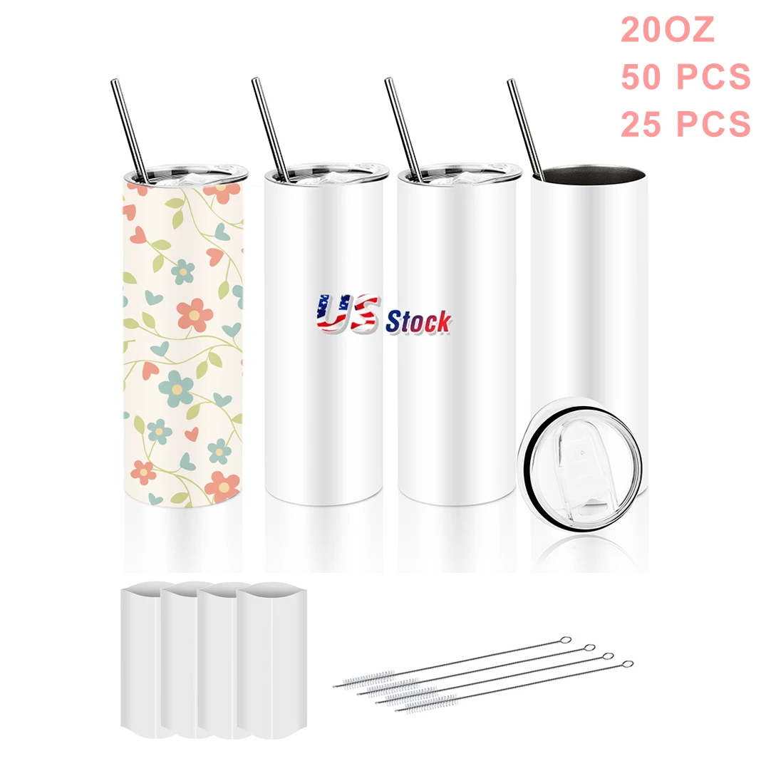 

Wholesa20oz Sublimation Blank Water Bottle Skinny Straight Tumbler Double Wall Vacuum Sport Travel Cup With Sealed Lid and Straw