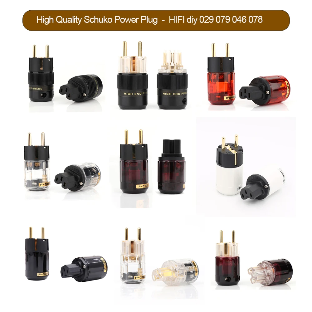 

High Quality 24K Gold Plated HIFI Diy Eu Plug Schuko Power Connecter European Plug Male Female P-029 079 046 078 One Pair