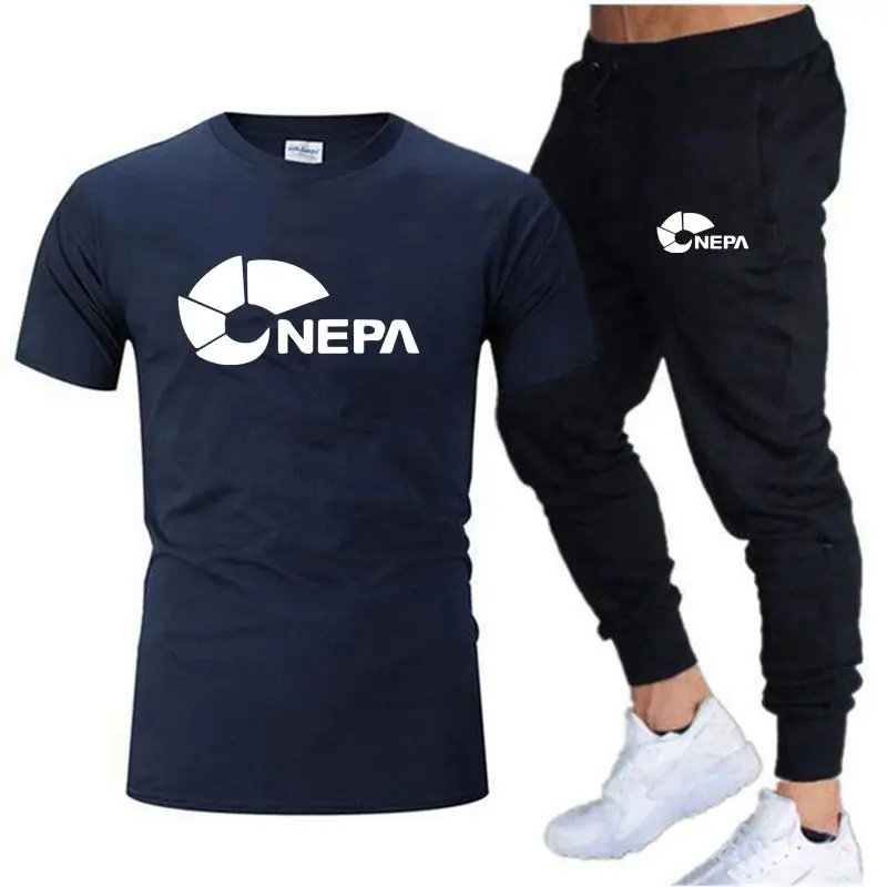 NEPV 2023 men's new spring and summer sports two-piece T-shirt cotton top+thin trousers fitness body sports suit