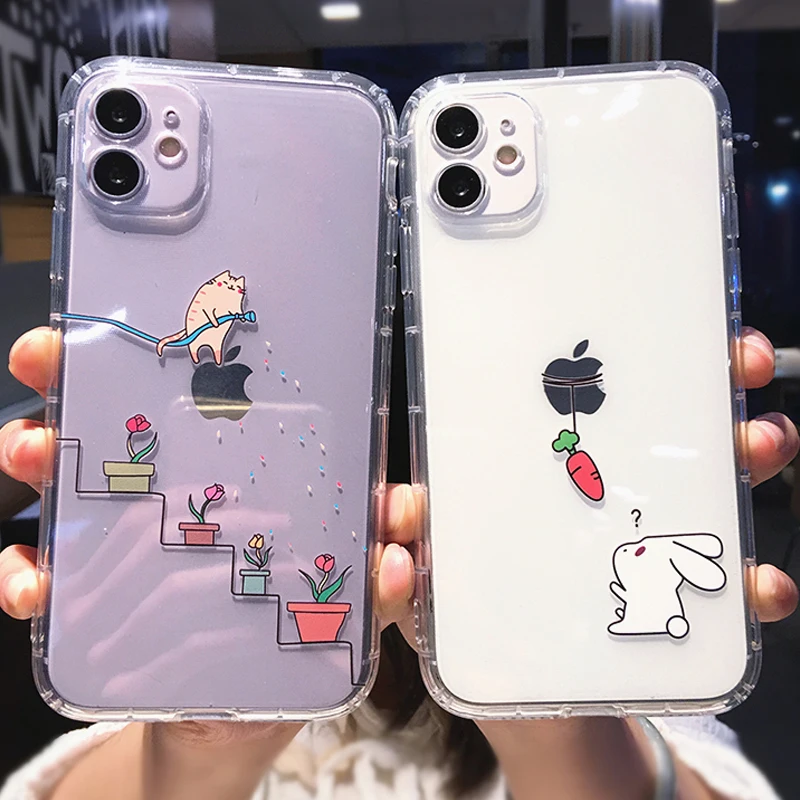 

Cartoon Animal Dog Cat Phone Case For iPhone 11 13 Pro MAX 12 Mini XS XR X SE2020 8 7 6S 6 Plus Simple Clear Soft TPU Back Cover