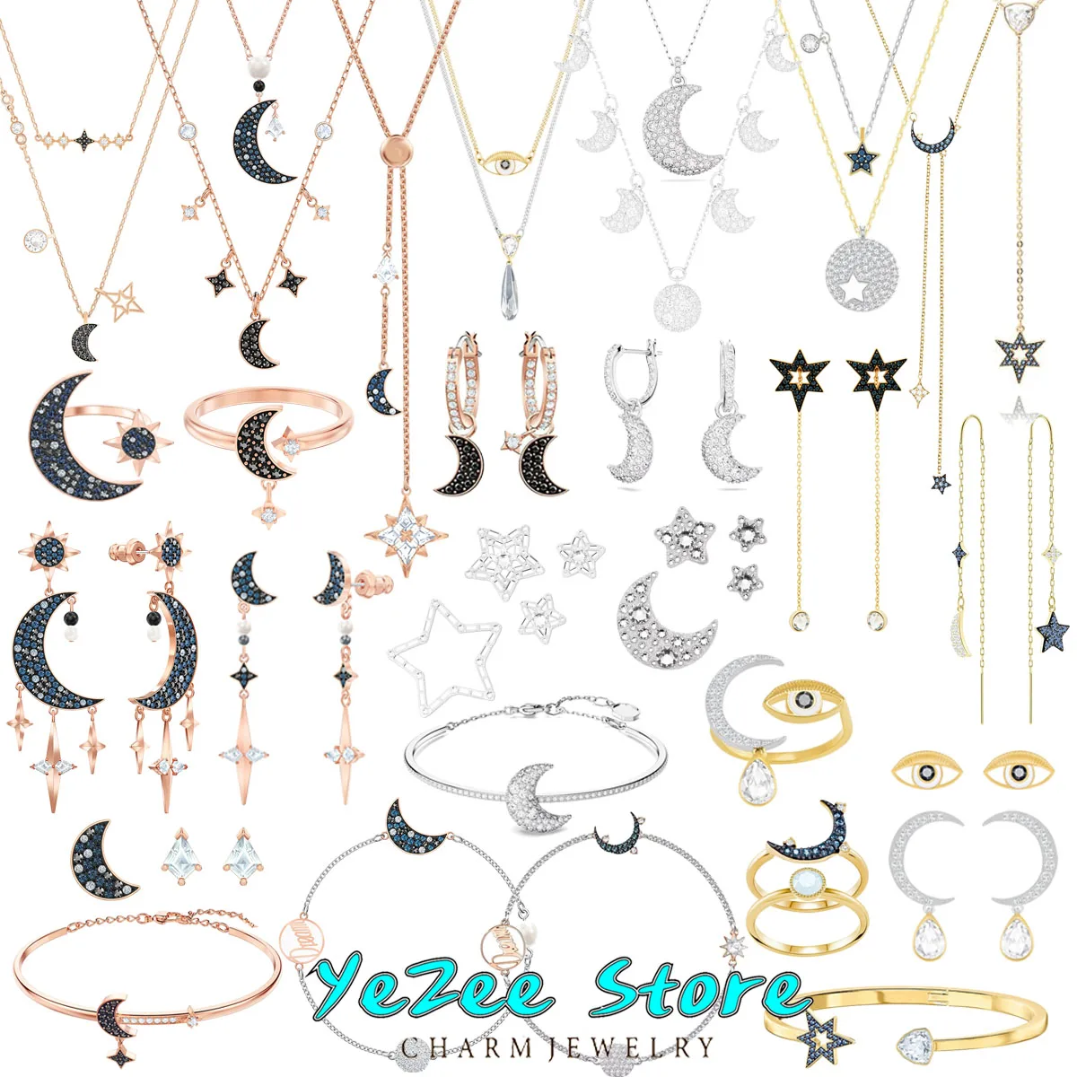

Original 1:1 Swa Austrian Crystal Jewelry Sets Charm SYMBOLIC Luxury Classic Stars Moon Earring Necklace Bracelet for Women Gift