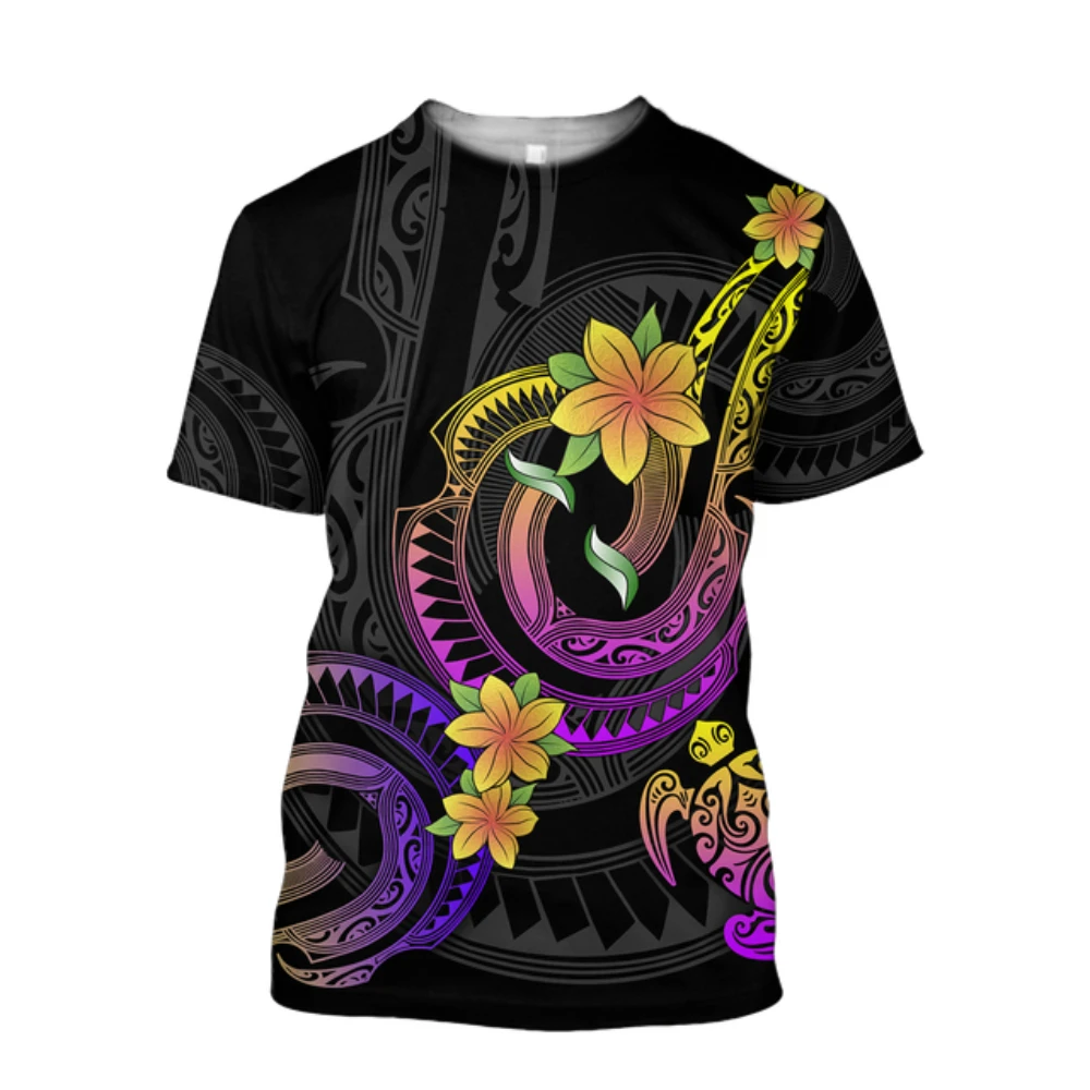 

2022 3D Printed T Shirt Men's Casual O Neck Polynesian Plumeria Shirt Loose Comfort Harajuku Plus Size