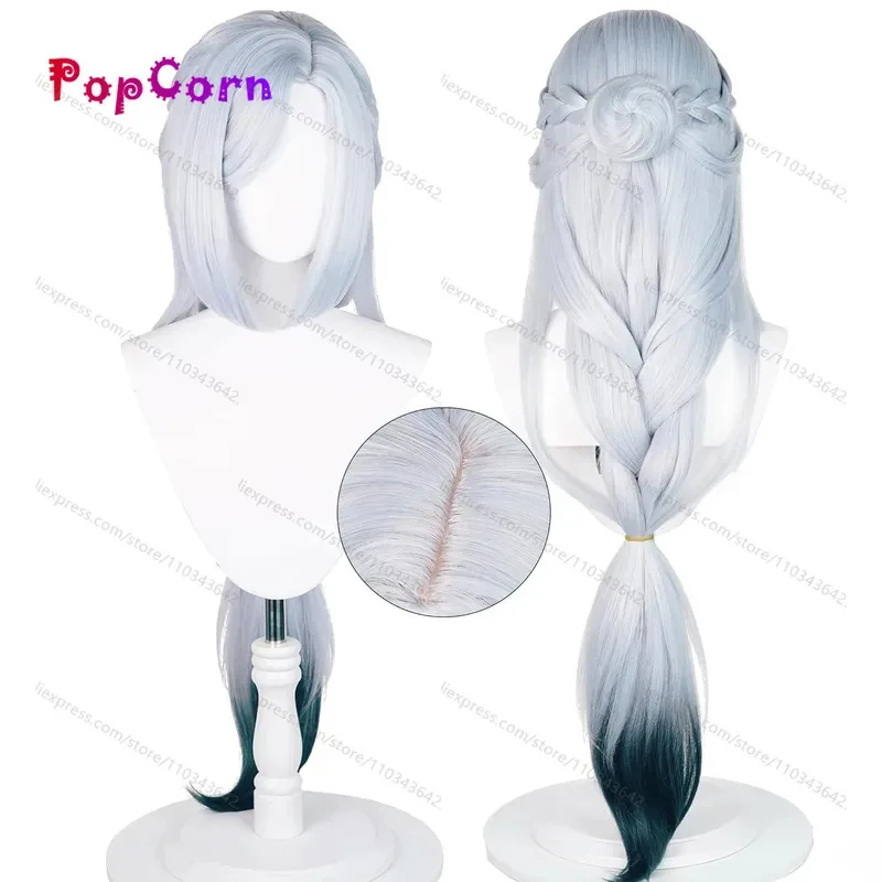 Фото Vivi 2025 Lantern Rite ShenHe Frostflower Dew 100 см длинный серебристо-синий парик с градиентом косплей аниме термостойкий синтезатор №2