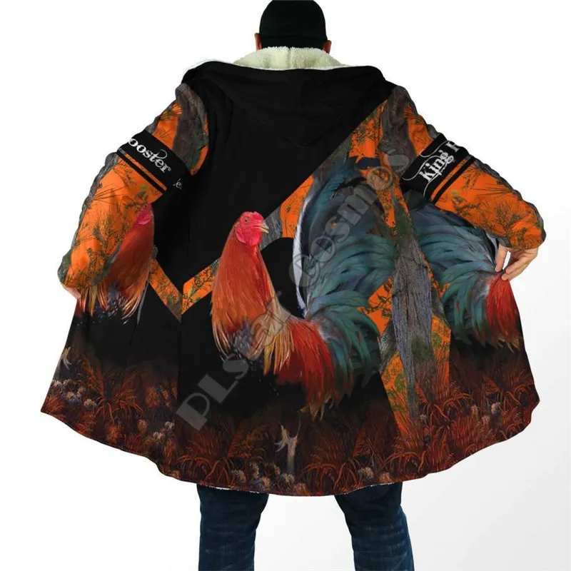 Rooster King Camo 3D Printed Fashion Winter Men/Women Hooded Cloaks Fleece Wind Breaker Unisex Casual Warm Overcoat 01