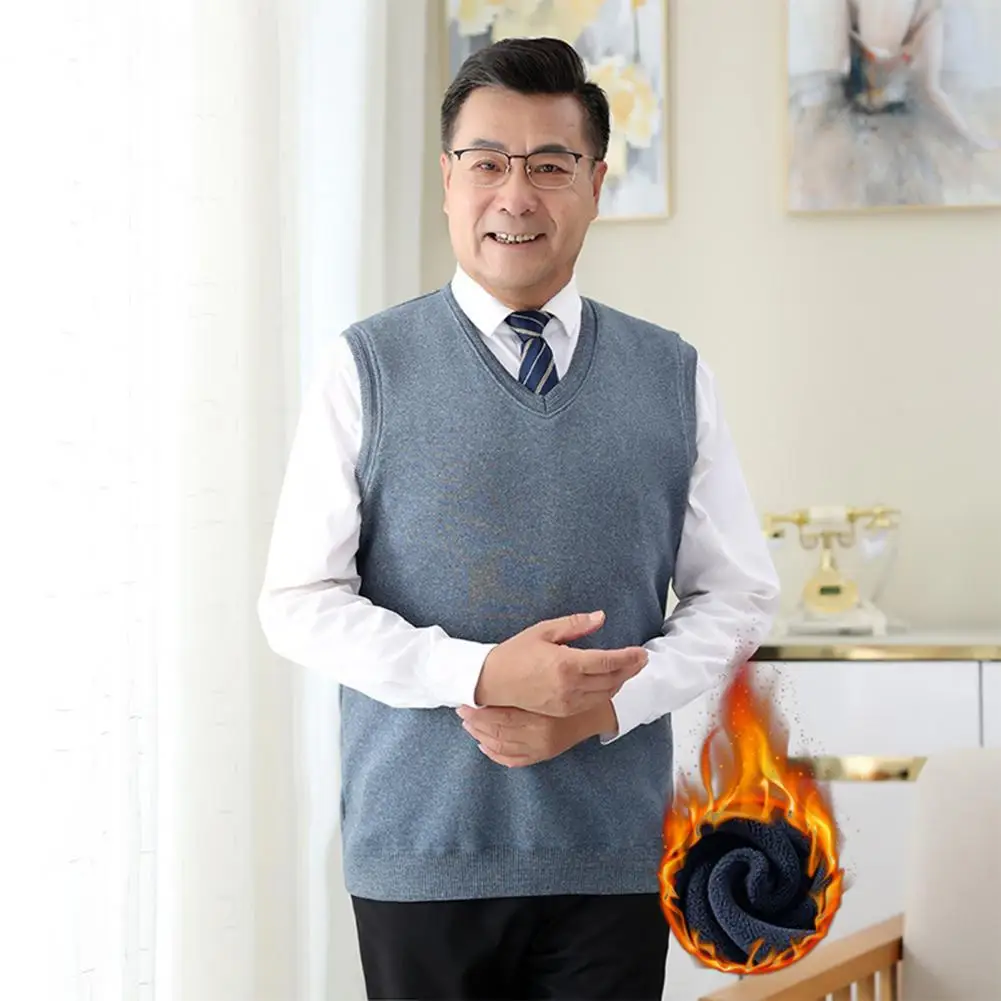 

Father Sweater Vest V Neck Autumn Sweater Vest Anti-shrink Sweater Vest