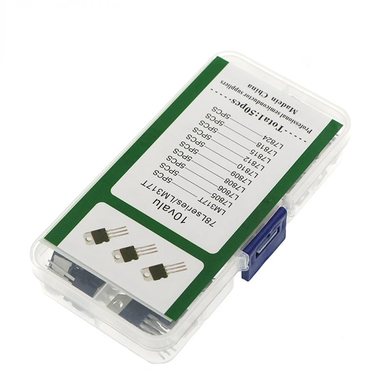 

LM317T L7805 L7806 L7808 L7809 L7810 L7812 L7815 L7818 L7824 транзисторный набор 10 значений 50 шт., коробка регулятора напряжения