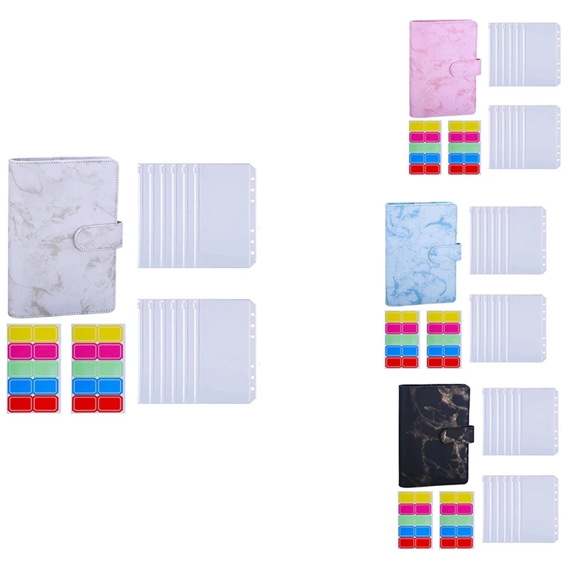 

A6 PU Binder Cover With A6 Binder Pockets Loose Leaf Bags 6 Ring Budget Binder Cash Envelopes Money Saving System
