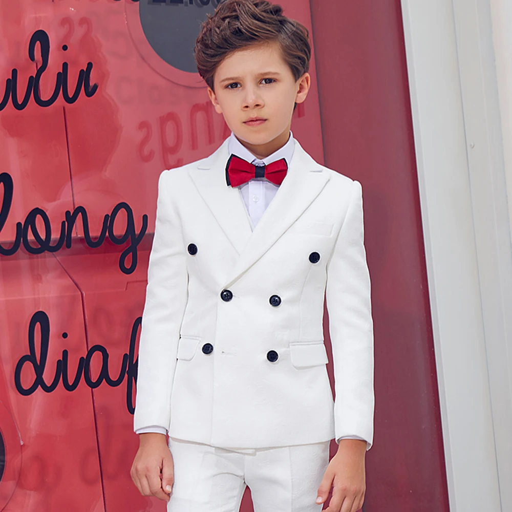 

Elegant Boy Suits 2 Piece Double Breasted Full Child Boy Wedding Slim Fit Formal 2023 High Quality Luxury Graduation Tuxedo Set