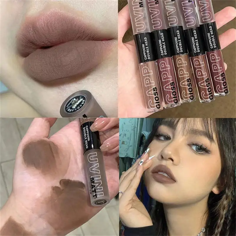 

Lip Tint Mud Mirror Water Lip Gloss 5 Colors Moisturizing Double Head Lip Glaze Cosmetics Chocolate Berry Red Lipstick