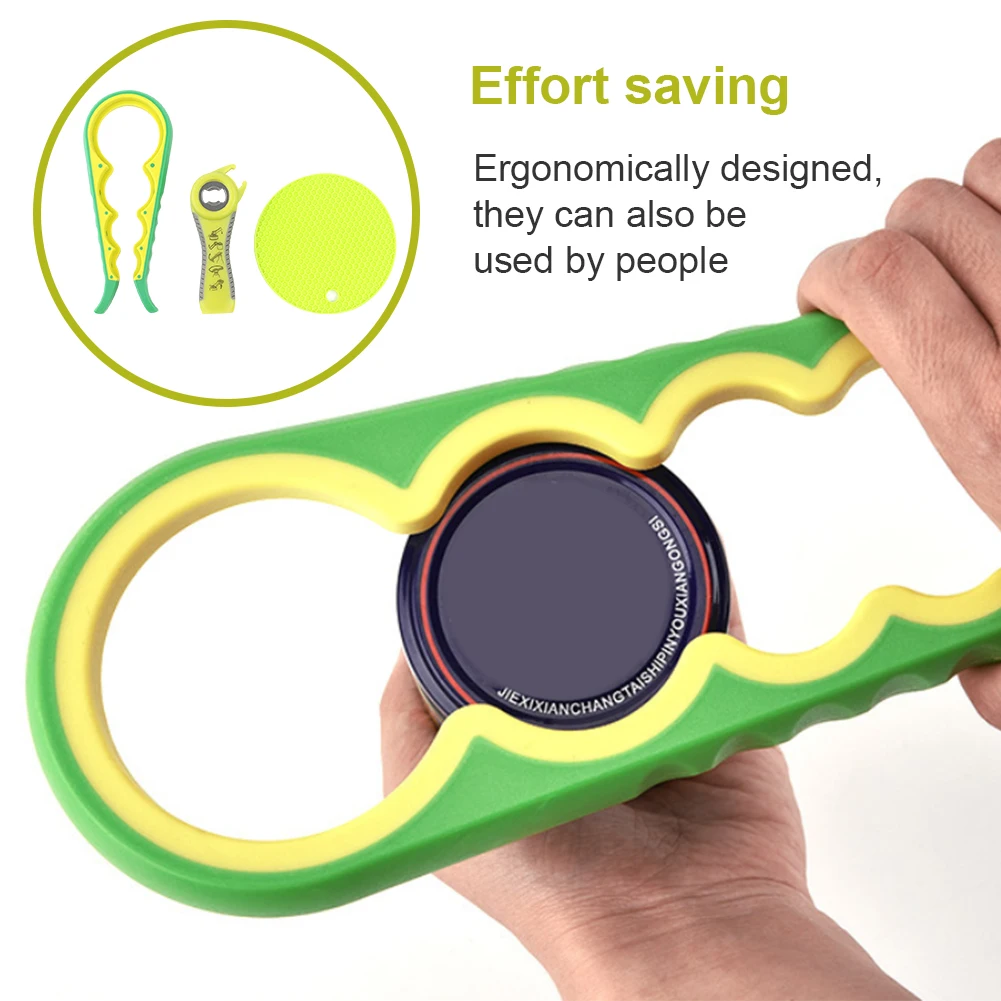 

3pcs 5 In 1 For Weak Hands Practical Portable Silicone Pad Jar Bottle Opener Set