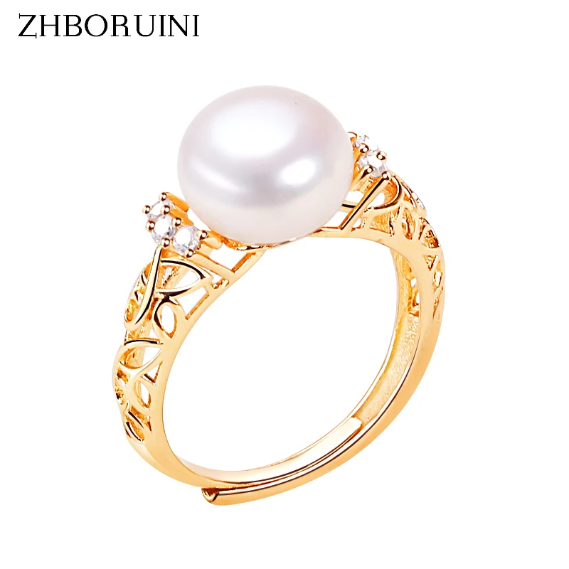 

ZHBORUINI New Fine Pearl Ring 100% Real Natural Freshwater Pearl Design Ring for Femme 18K Gold Plating Women Jewelry Ring Gift