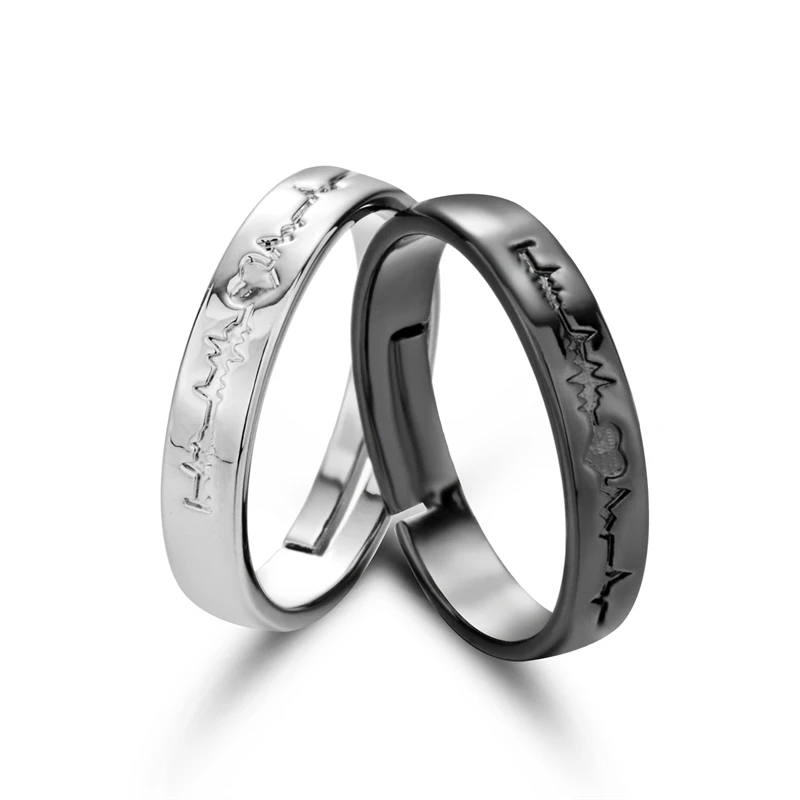 

Fashion Adjustable Couple Rings Sets Silver Color Electrocardiogram Women's Men's Ring Engagement Wedding Gift Lovers Jewelry