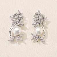 fashion romantic elegant pearl stud earrings for women personality flowers zircon earring wedding party jewelry best gifts 2020