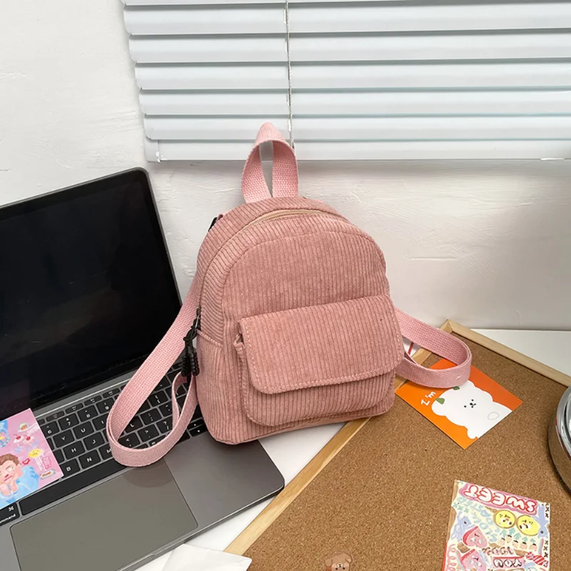 

Women Mini Backpack Fashion Solid Color Corduroy Small Backpacks Simple Casual Student Schoolbags for Girls Traveling Backpacks