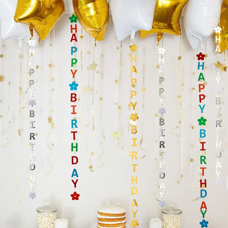

Happy Birthday Vertical Garlands Banners for Boy Girl Kids Adult Baby Shower 1st Birthday Party Decoration Bunting Supplies 1.8m
