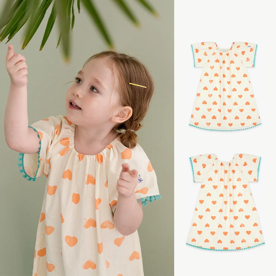 

Korean Kids Sweet Girls Casual Dress 2022 Summer PS Brand Heart Printed Baby Girl Dresses Children Clothes Princess Dress