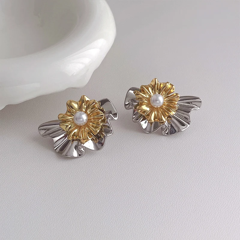 Двухцветные металлические серьги в виде цветка для женщин модные украшения
