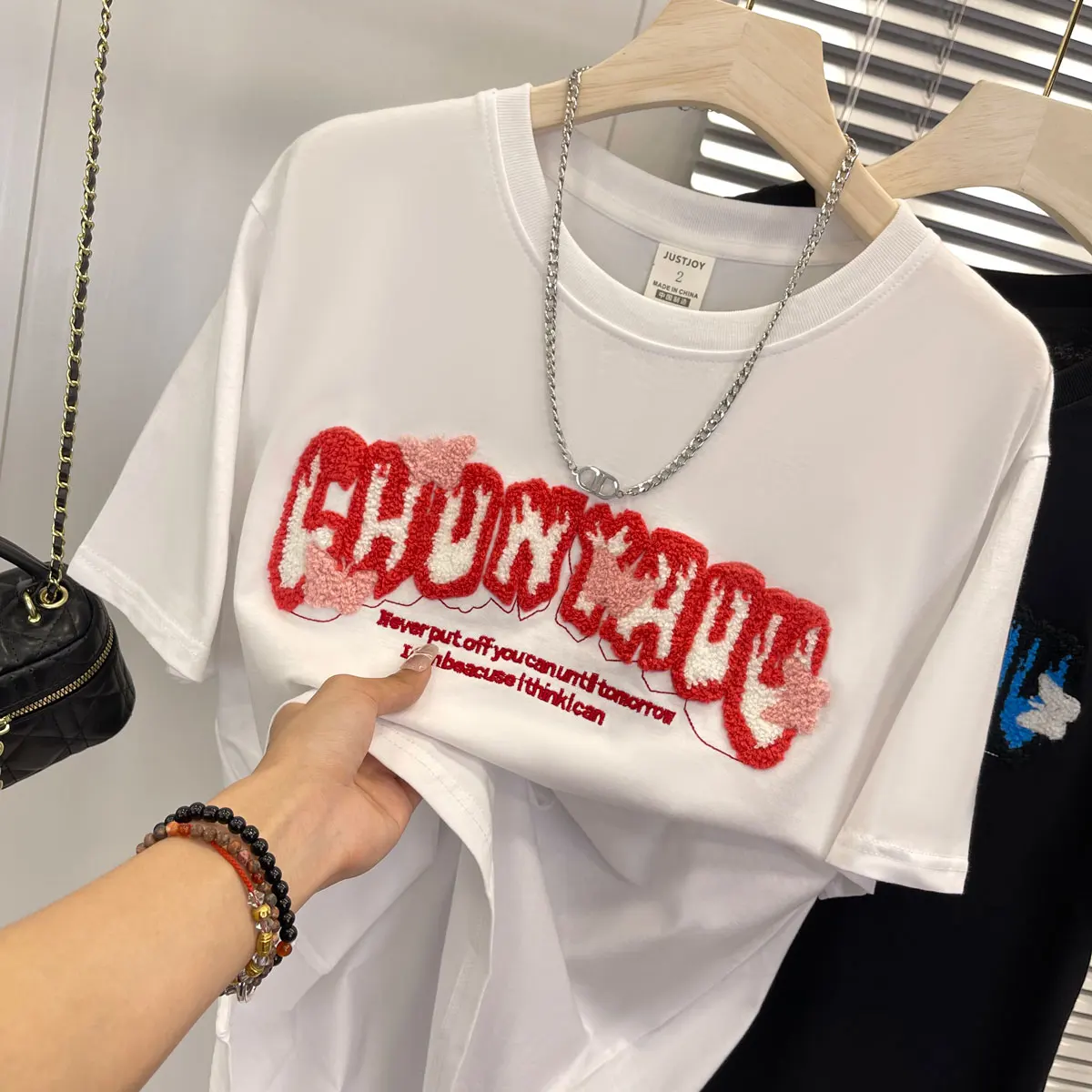 Plus Size Женская Винтажная Уличная Футболка С Вышитыми Надписями В Американском