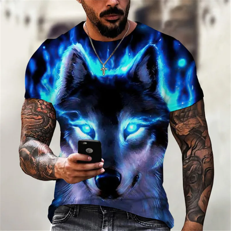

Fashion Men's Wolf Graphic T-Shirts Short Sleeve Loose Comfort Breathable Tops Summer 3D Tie-dye Animal Print Street Men Tee 6XL