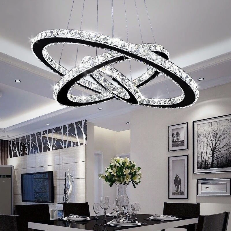 

LED Simple Modern Crystal Dining Room Chandelier Living Bedroom Creative Oval