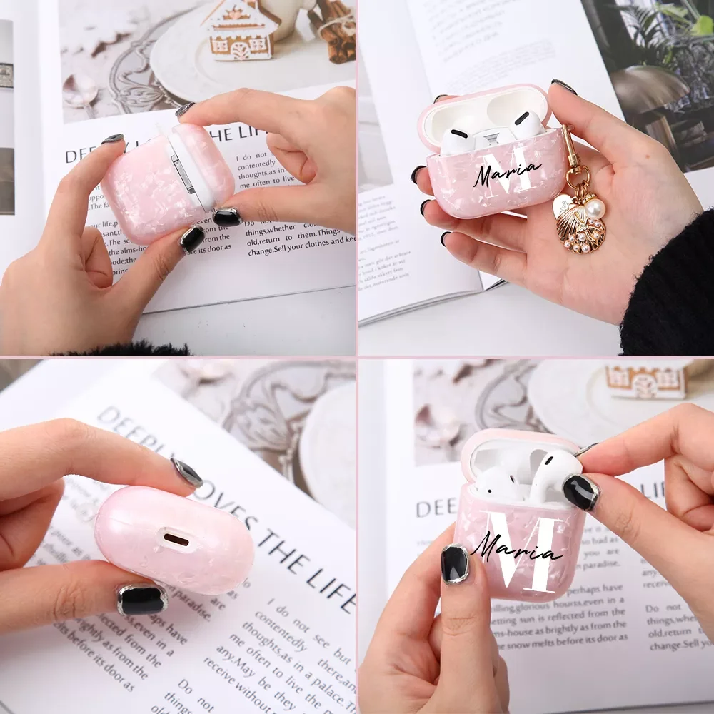 

New Fashion Name Pink White Silver Case For Airpods 1 2 Pro 3 Wireless Bluetooth Headset Protective Personalized Letters Soft Co