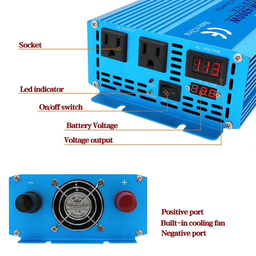 $129.99 PURE SINE WAVE inverter 2000W/4000W DC 12V/24V To AC 110V 100V LED Digital Display Voltage Converter US socket Auto Accessories