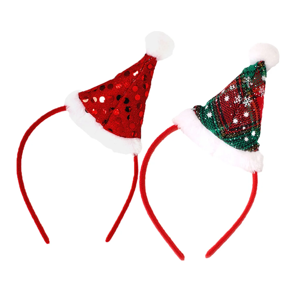 

2pcs Christmas Hat Headband Sequin Santa Hat Hair Xmas Headdress Headpiece Christmas Hair Accessories Green/ Red Baby girl