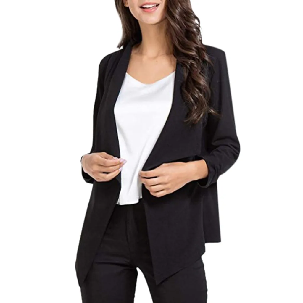 

2023HOT JTFAN 2019 New Elegant Black Single-breasted Women Blazer Fashion Vintage Solid Loose Work Wear Tops Outerwear Female