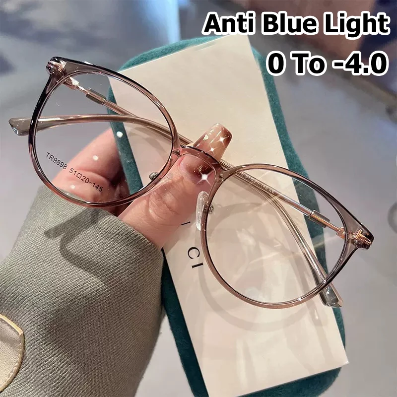 

Очки для близорукости для мужчин и женщин, аксессуар с защитой от синего света, с прозрачными круглыми линзами, в стиле унисекс, с диоптриями от 0 до-4,0