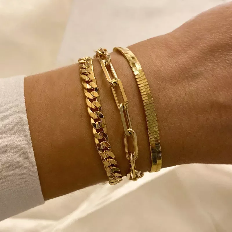 

Paperclip Chain Bracelet for Women,Gold Color Stainless Steel Rectangle Link Bracelets,Cable Dainty Girls Layering Jewelry