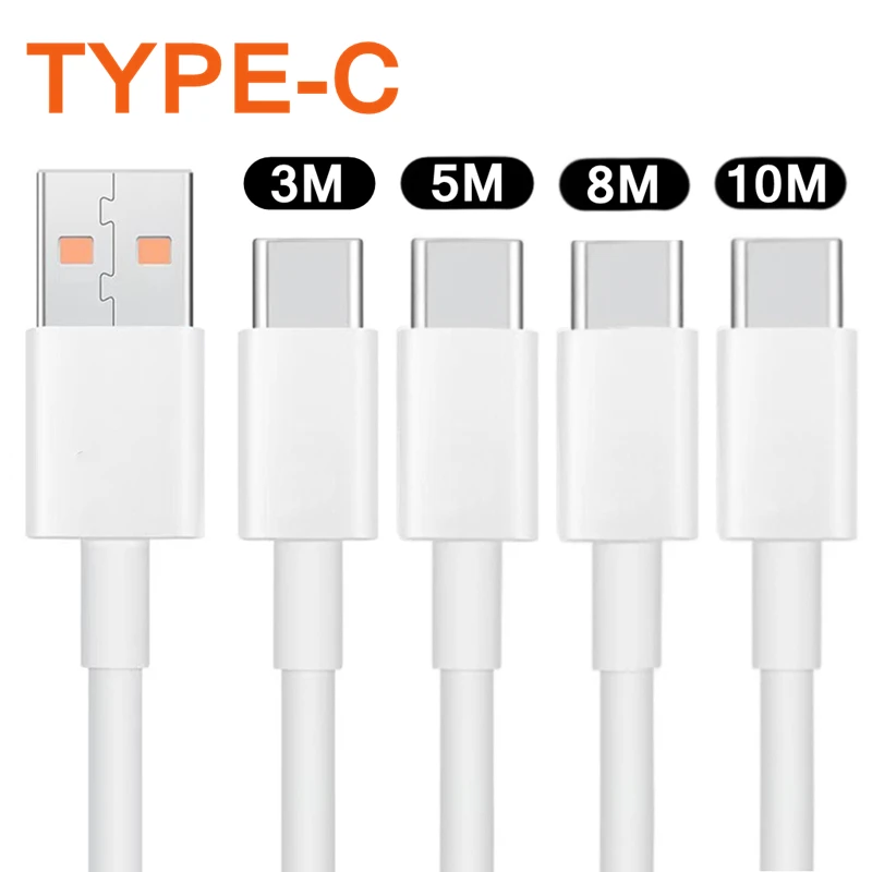 3m/5m/8m/10m Super Long USB Type C Charging Cable Fast Charger Wire Data Line For Samsung Xiaomi Huawei Android Phone Universal