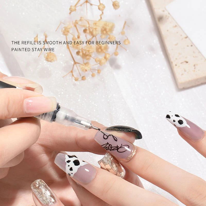 1pcs Nail Art Graffiti Pen Black Color UV Gel Polish Design Dot Painting Detailing Pen Brushes DIY Nail Art Adorn Tools 11 size