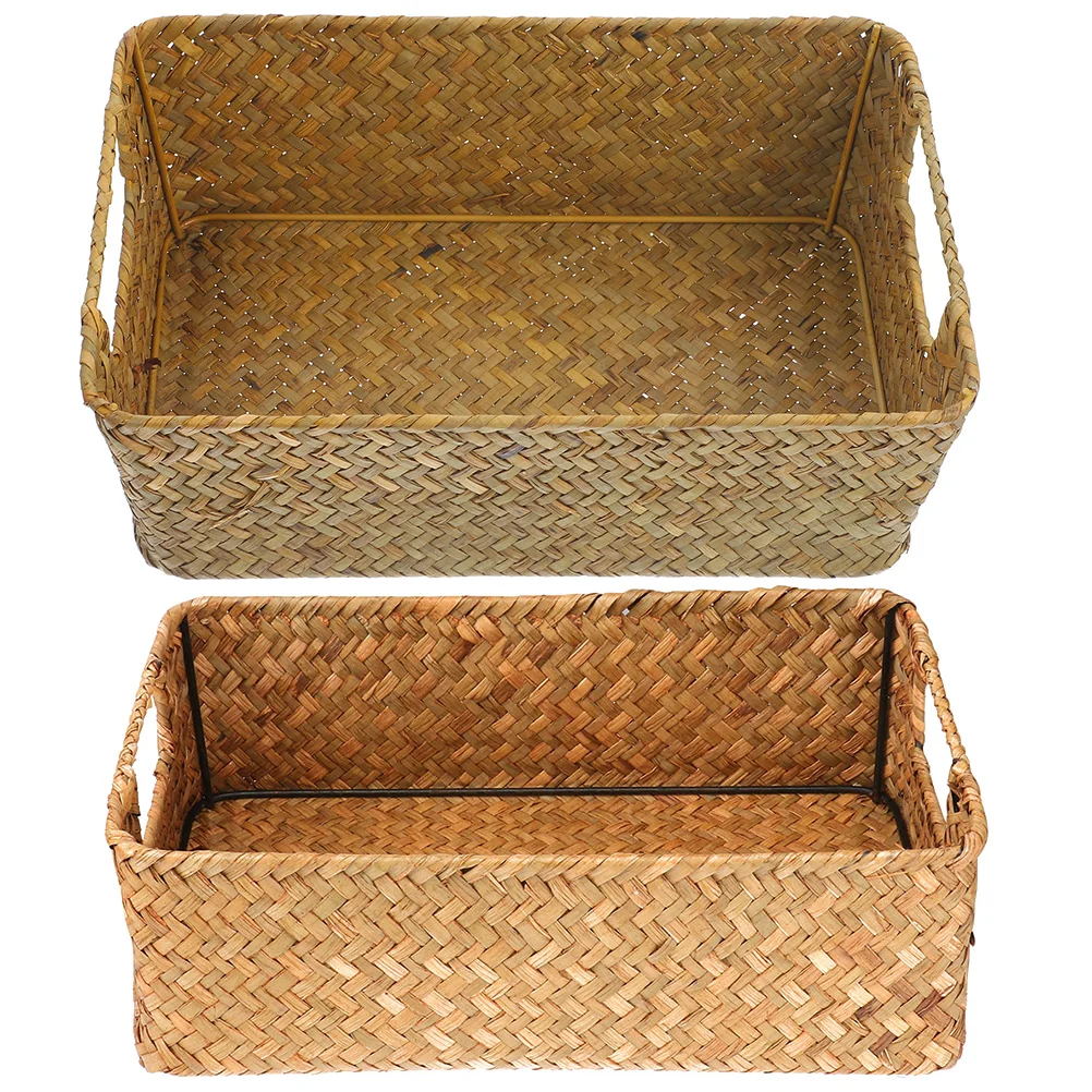 

2pcs Braided Storage Basket Woven Toiletries Holder Straw Woven Storage Basket