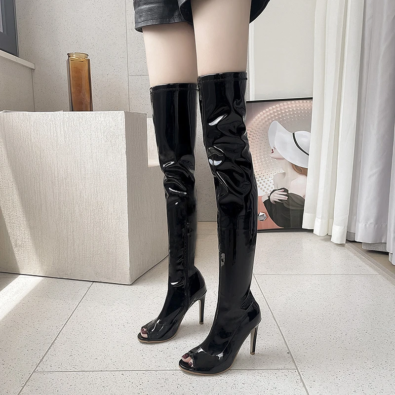 

Sexy Stiletto High Heels Peep Toe Platform Over The Knee Boots Women Thigh High Boots Ladies Summer Party Shoes Cuissarde Femme