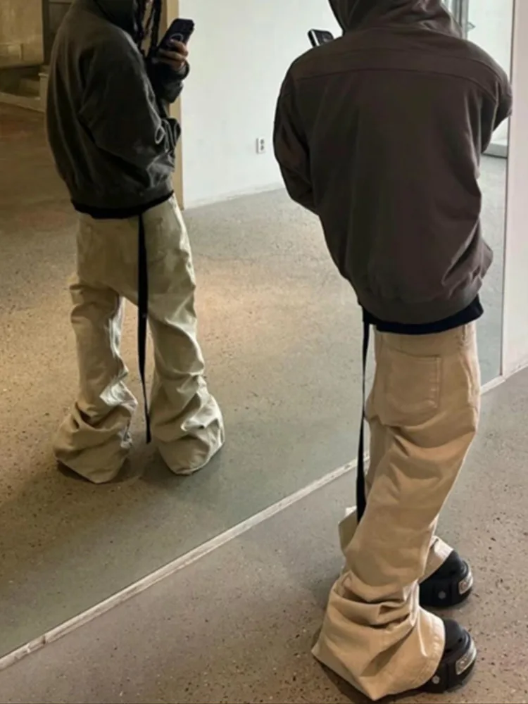 [BOMP] 2024 осенние мужские джинсы в стиле RO нишевые темные высокоэластичные бежевые