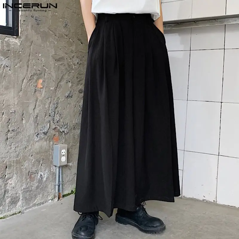 

INCERUN Korean Style Men Pants Loose Comfortable Wide Leg Flare Trousers Fashion Male Solid All-match High Waist Pantalons S-5XL