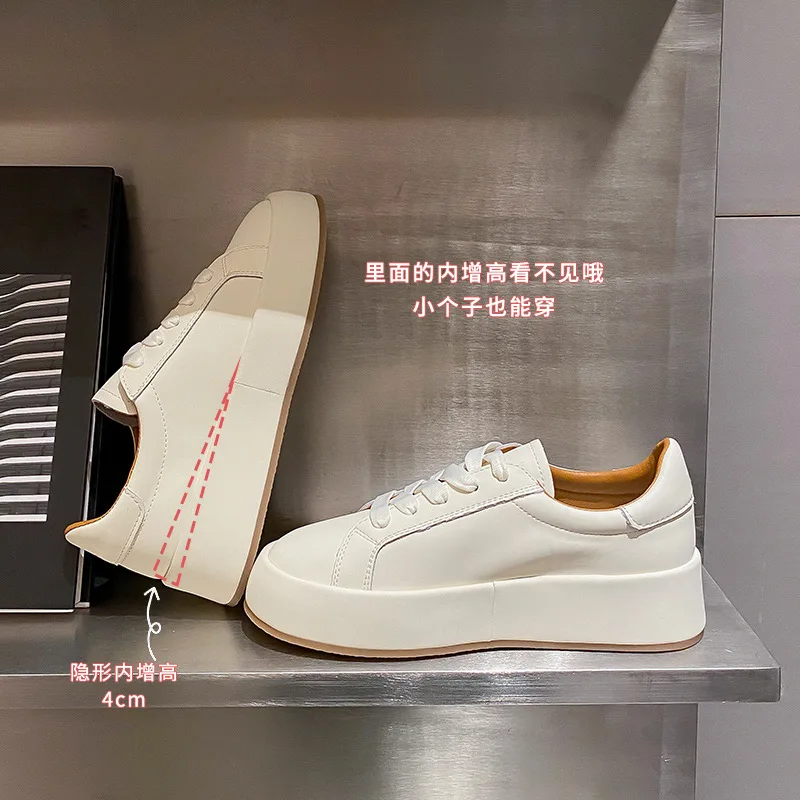 Ins Real Leather Shoes Women Sneaker Fashion Shoes Height Increasing Casual Daily Ladies Footwear Size 34-40 AD2142
