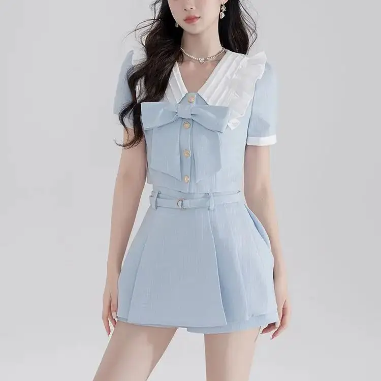 Женский комплект из двух предметов плиссированная юбка и кружевной топ с