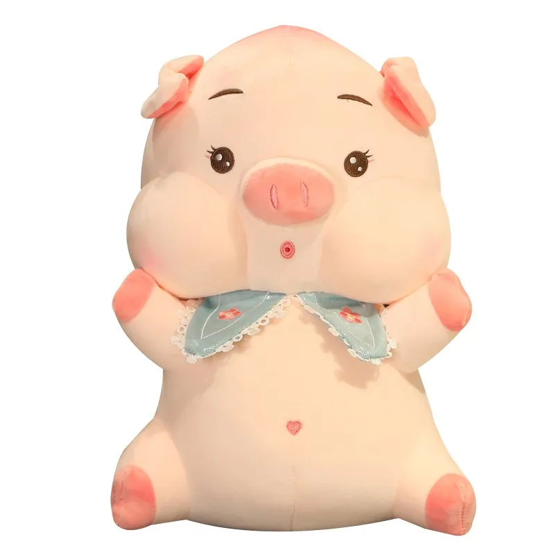 

New One Piece Lucky Pig Doodle Face Raise Hands Lifelike Plush Floral Collar Cute Sitting Pig Soft Gifts For Girlfriend